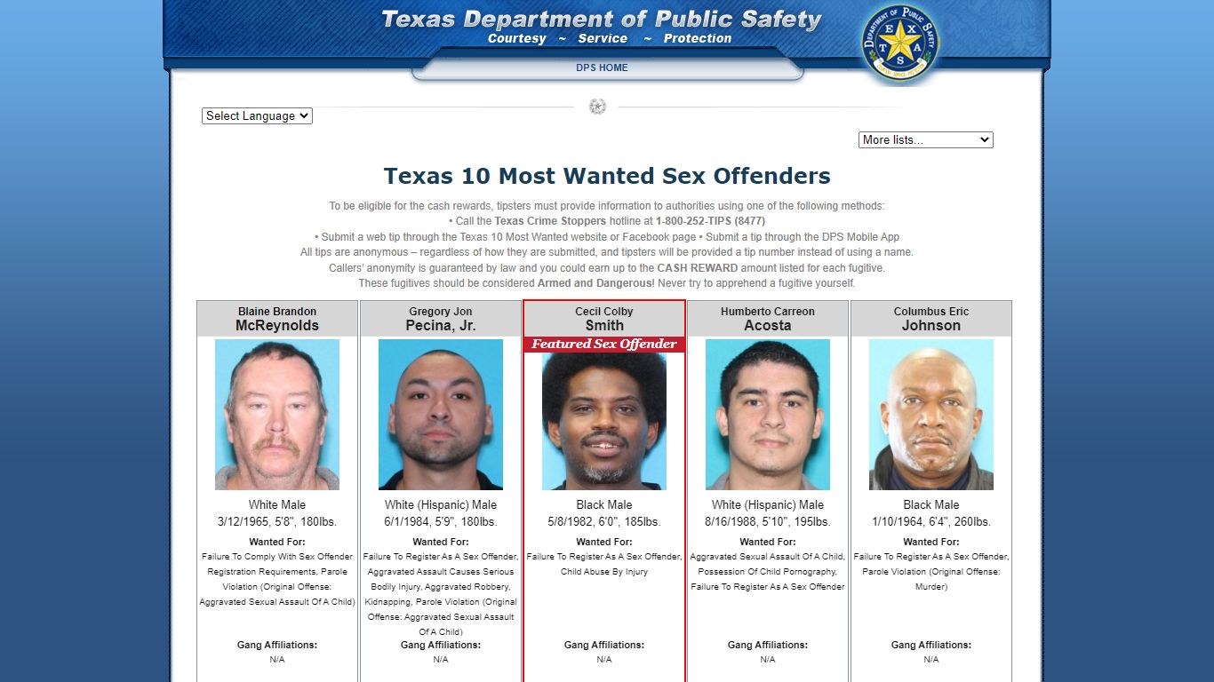 Texas 10 Most Wanted Sex Offenders - Texas Department of Public Safety